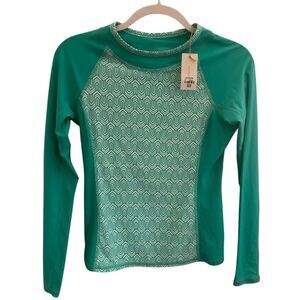 Helen Jon Top Woman’s Size S Teal Geometric Rash Guard